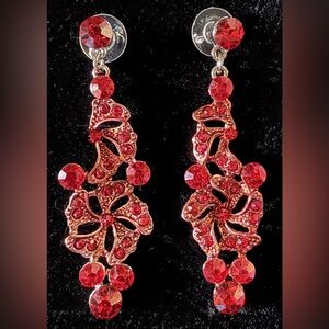 Red on Silver Dangle Earrings